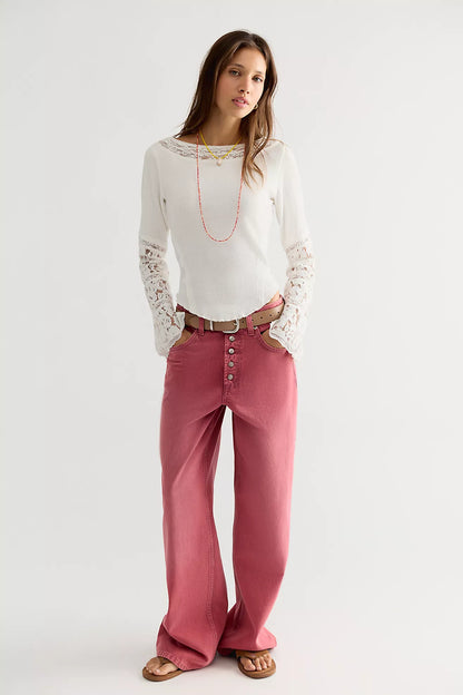 White Amber Lace Cuff Top