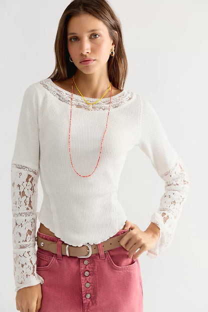 White Amber Lace Cuff Top