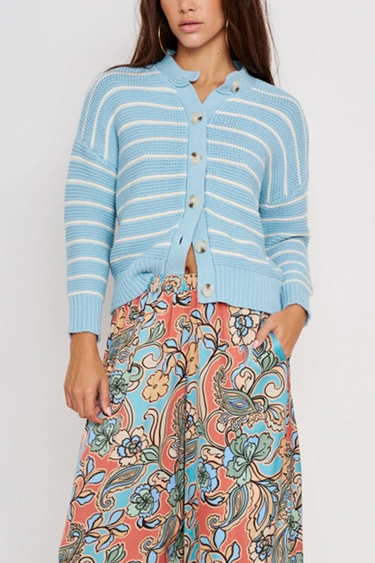 Blue and White Striped Cardigan