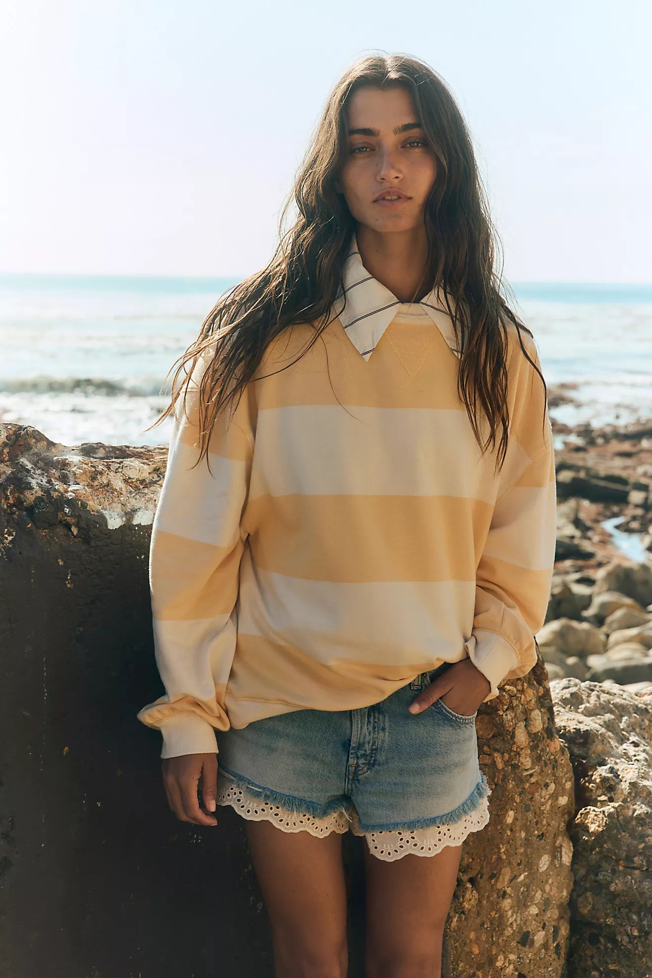 Striped Crewneck- Apricot and Cream
