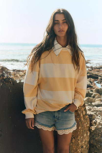 Striped Crewneck- Apricot and Cream