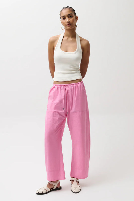 Theo Drawstring Poplin Pant - Azalea