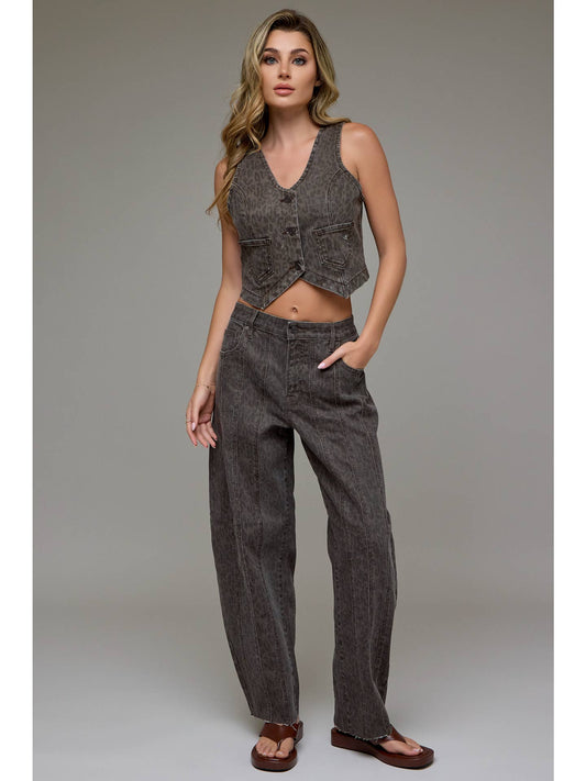 Brown Cheetah Barrel Jean