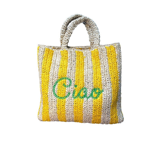 Ciao Embroidered Straw Beach Bag
