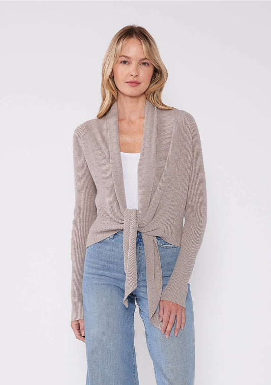 Waffle Knit Long Sleeve Tie Front Cardigan