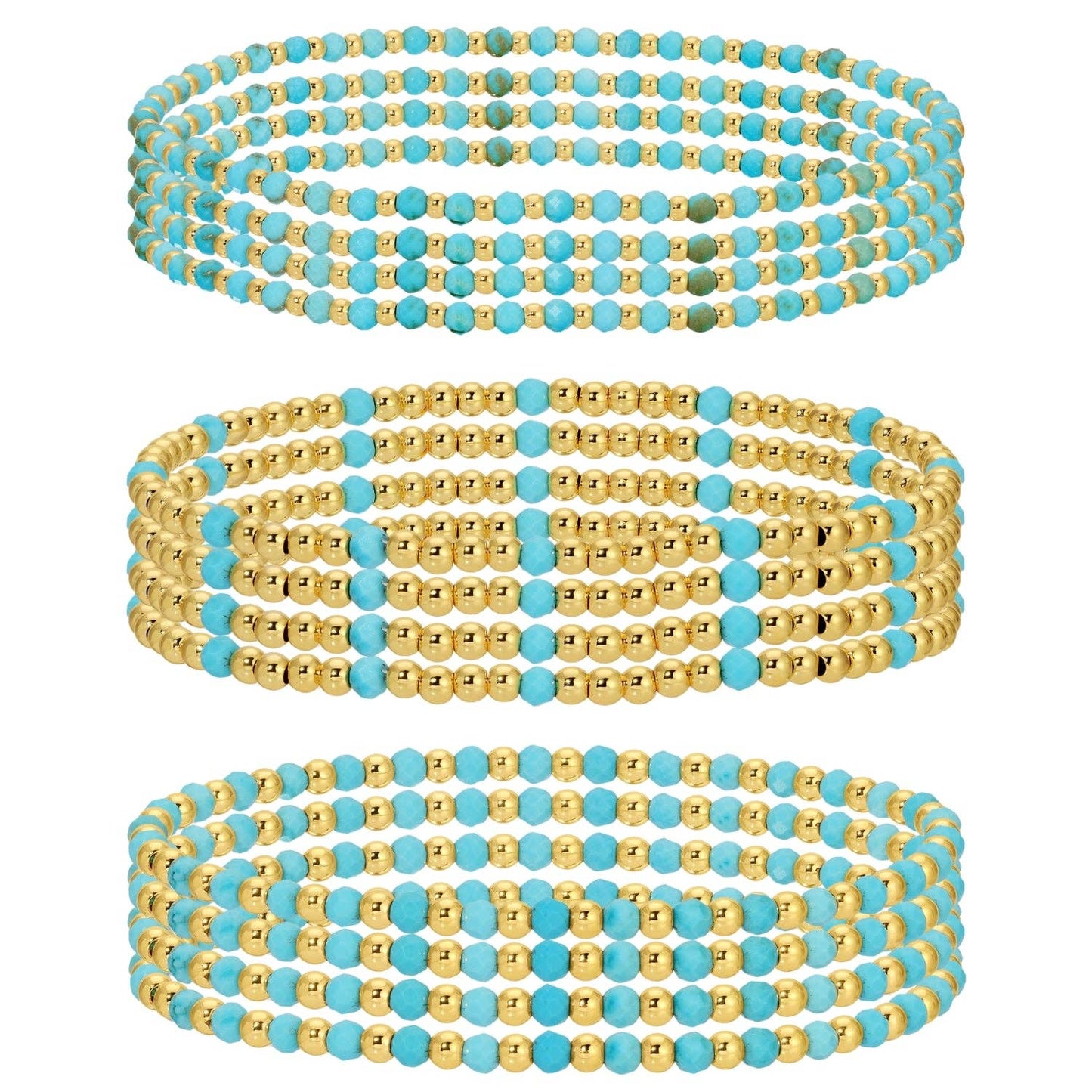 Turquoise Stone And Beaded Stretch Bracelet