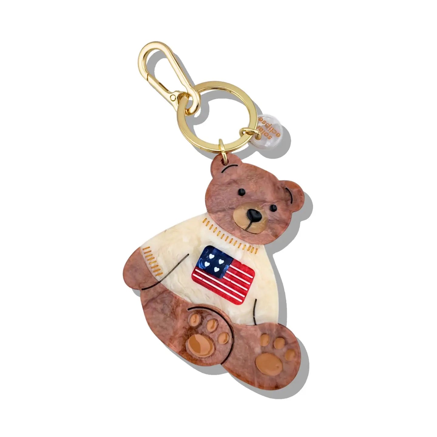 Hand-Painted Americana Teddy Bear Bag Charm + Keychain