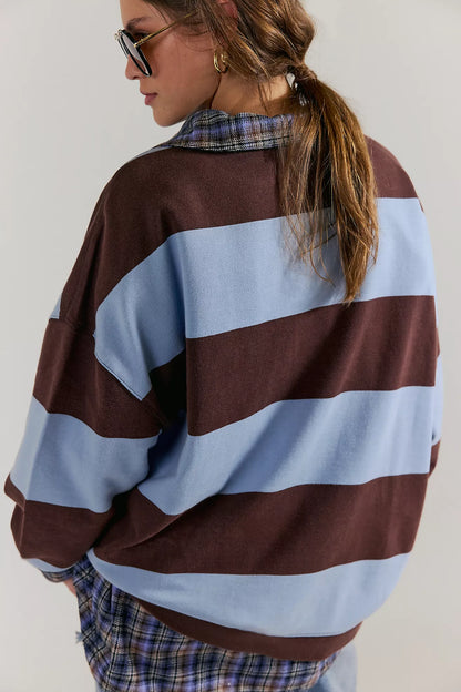 Striped Crewneck- Blue and Brown