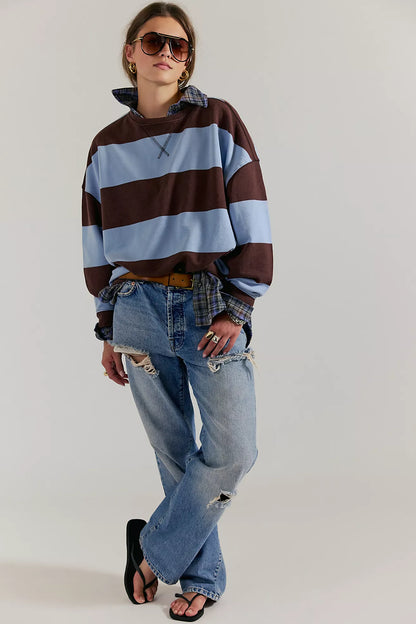 Striped Crewneck- Blue and Brown