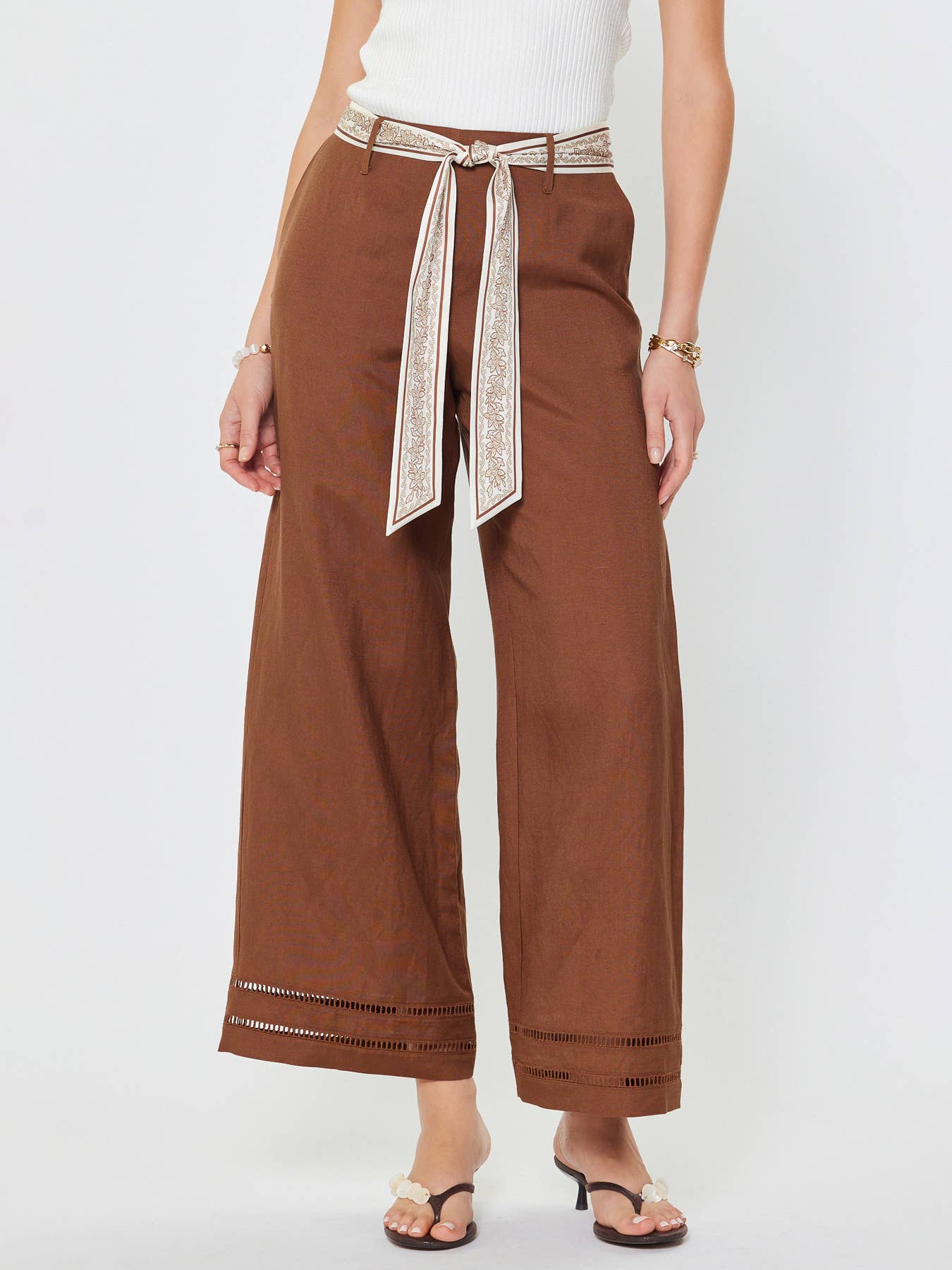Brown Wide Leg Pant w/Scarf Belt