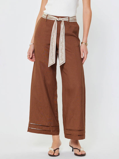 Brown Wide Leg Pant w/Scarf Belt