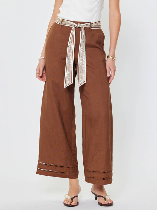 Brown Wide Leg Pant w/Scarf Belt