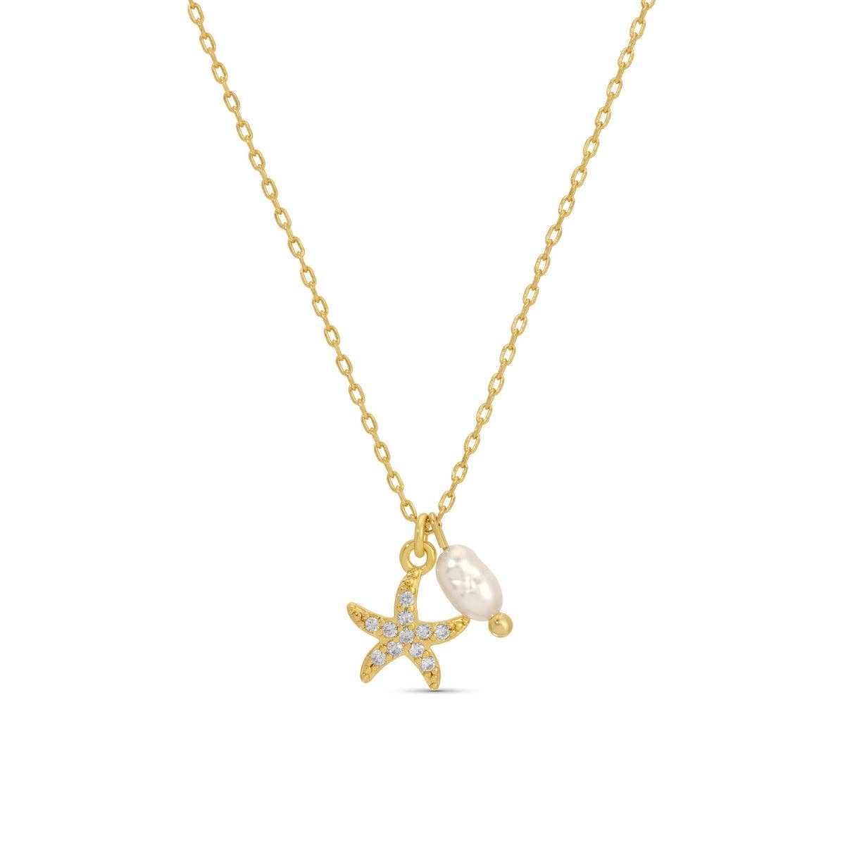 Pavé Starfish Pendant Necklace with Freshwater Pearl