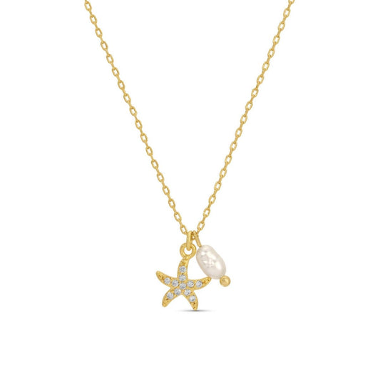 Pavé Starfish Pendant Necklace with Freshwater Pearl