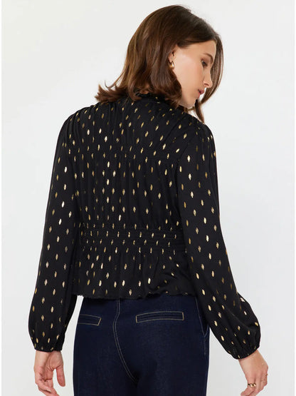 Metallic Foil Dot Peplum Top