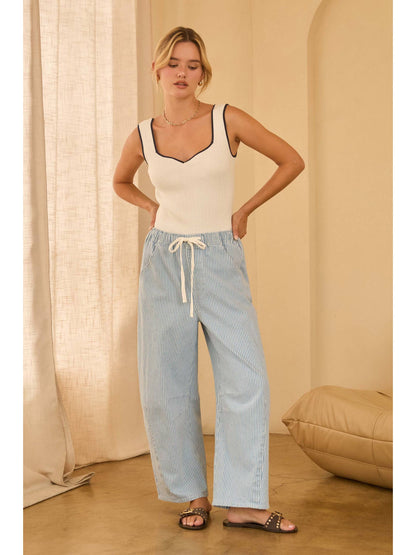 Pinstripe Denim Drawstring Pant