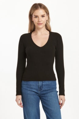 Black V Neck Long Sleeve Top