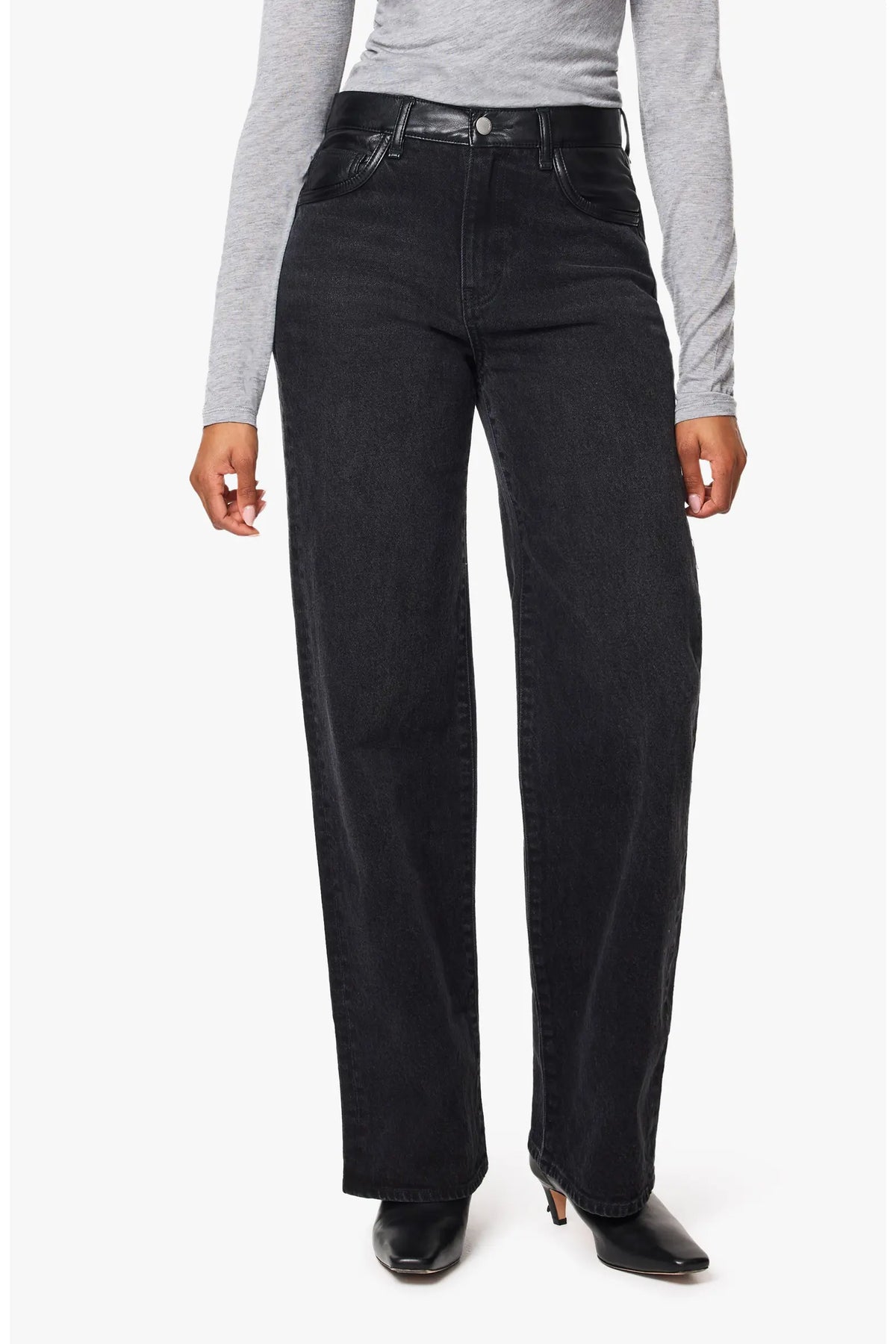 Washed Black Blaine Vegan Leather Mixed Straight