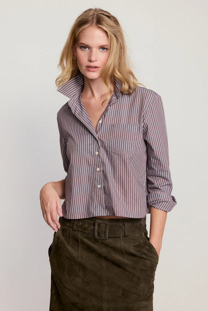 The LS Boxy Crop - Brown White Stripe