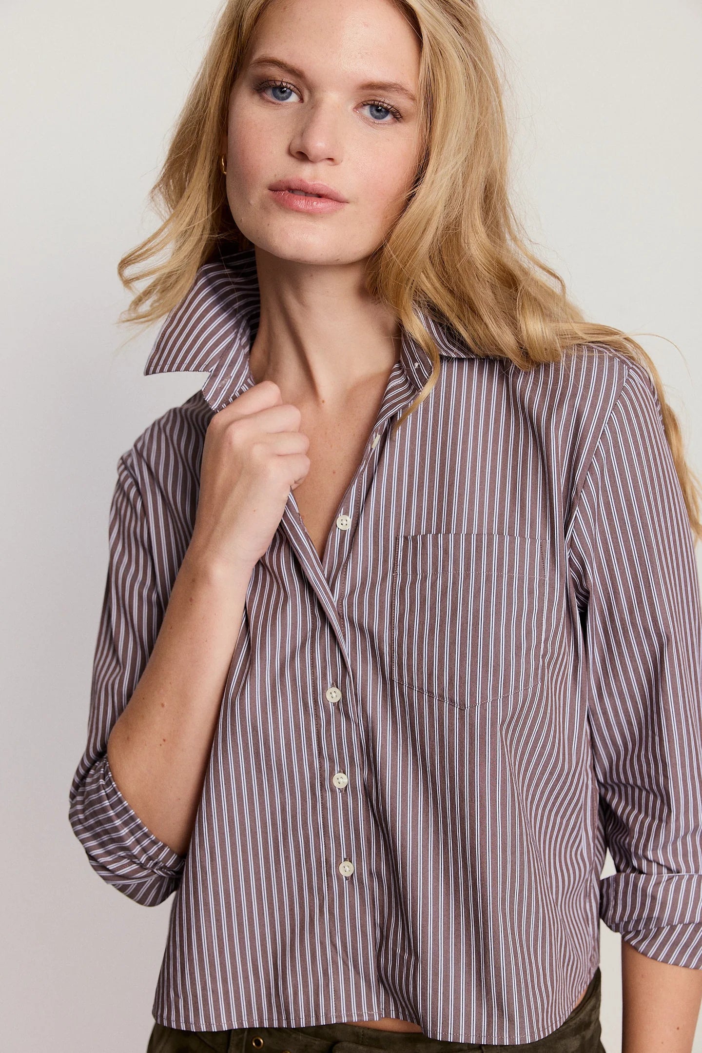 The LS Boxy Crop - Brown White Stripe