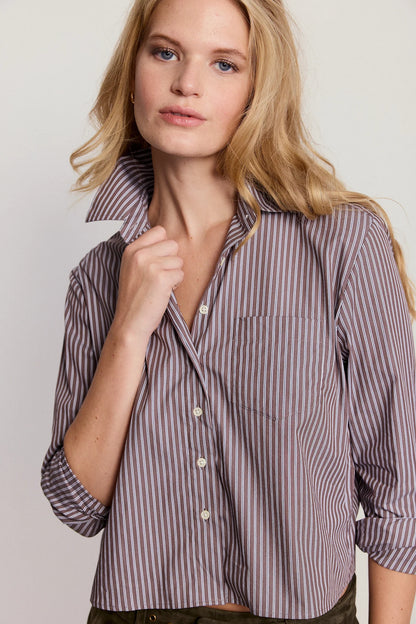 The LS Boxy Crop - Brown White Stripe