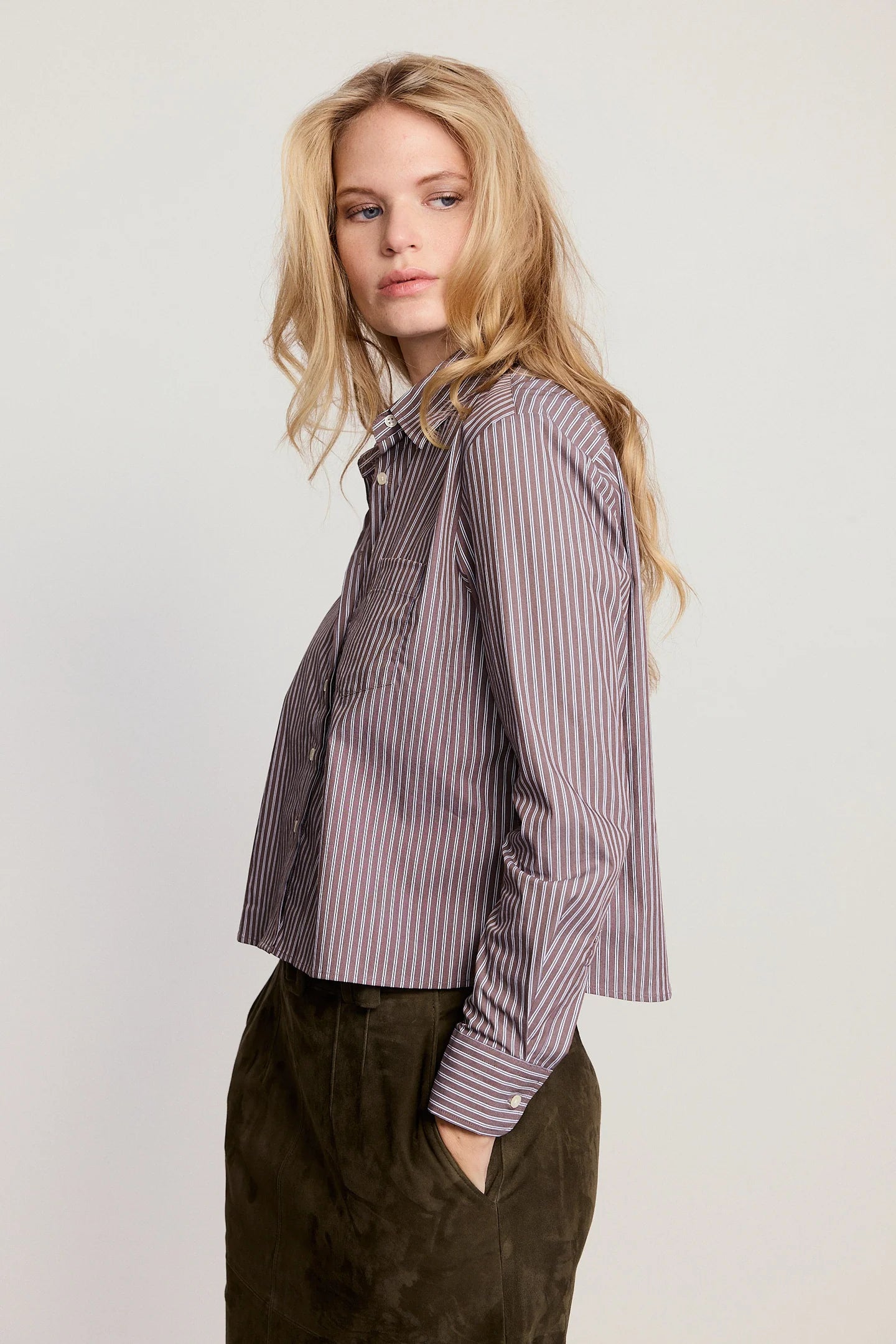 The LS Boxy Crop - Brown White Stripe