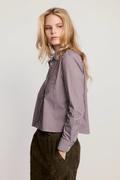 The LS Boxy Crop - Brown White Stripe