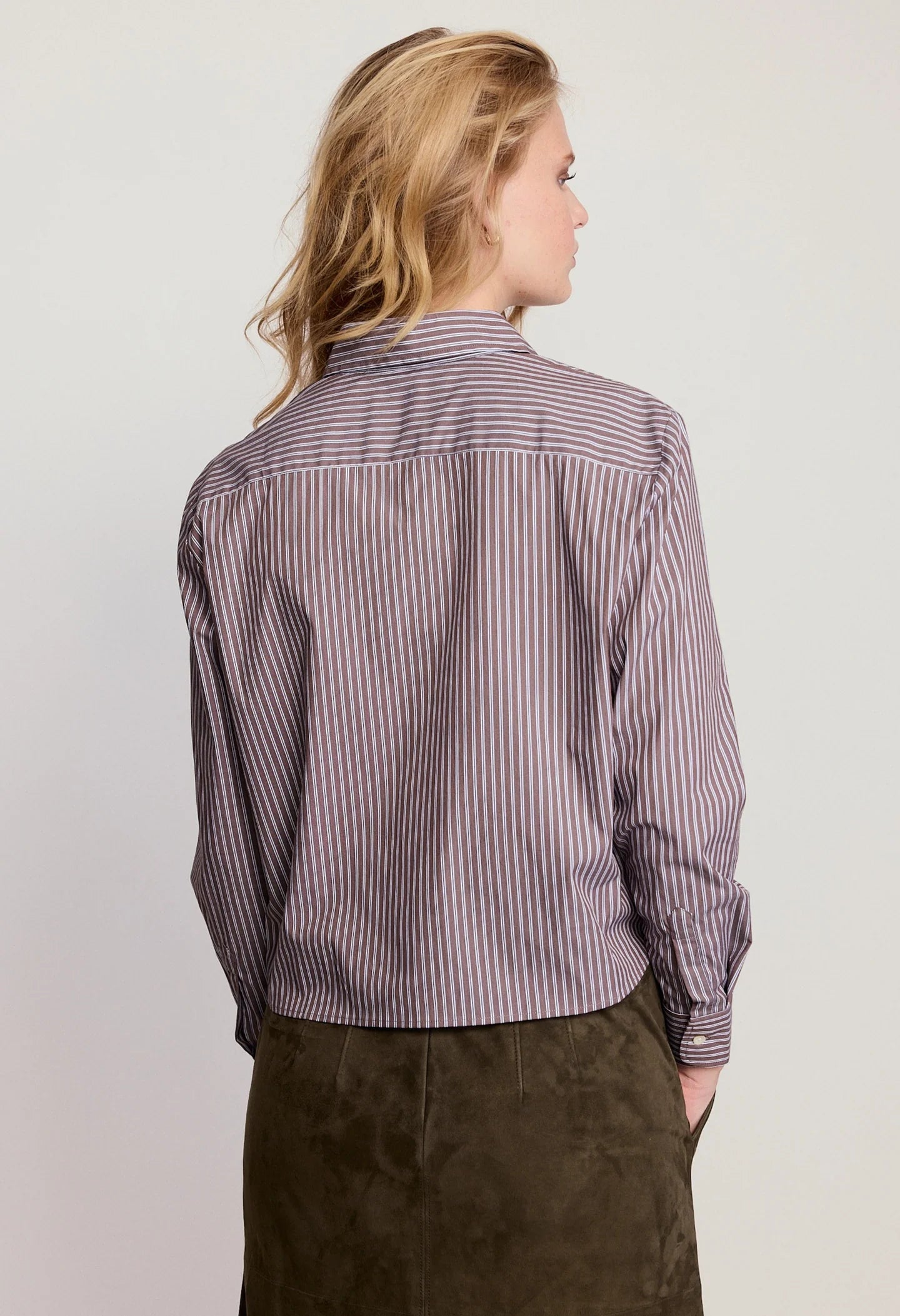 The LS Boxy Crop - Brown White Stripe