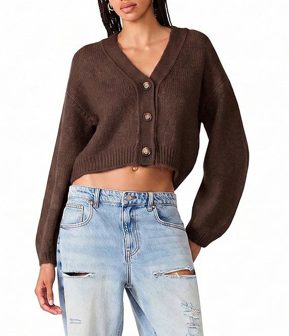 Espresso V Neck Mica Button Front Sweater