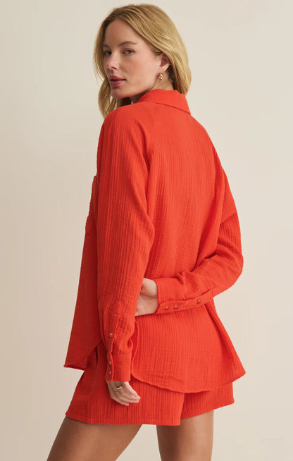 Perfect Airy Gauze Button Up - Lychee Red