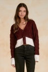 Burgundy White Colorblock Sweater