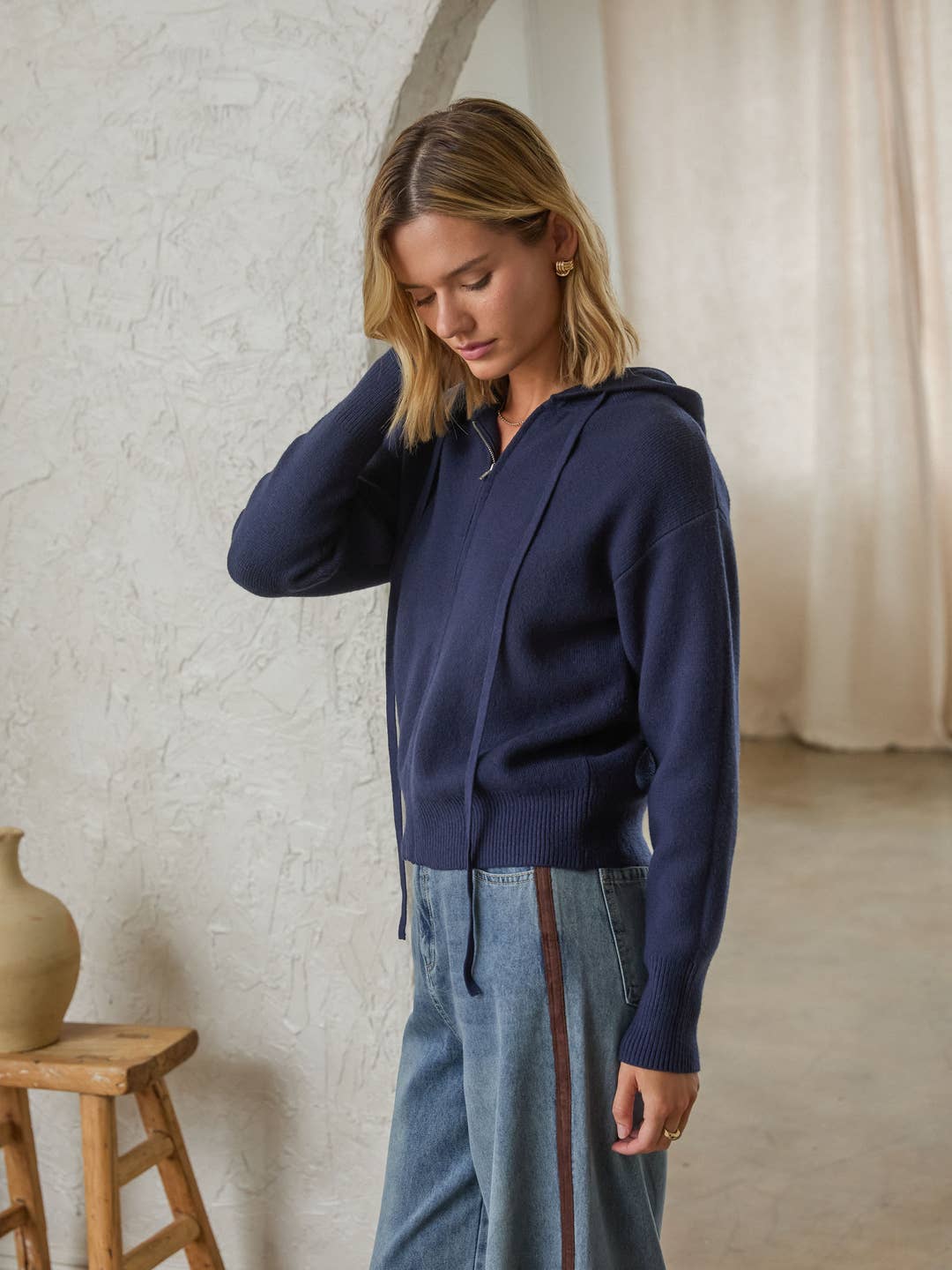 Navy Machine Washable Knit Hoodie