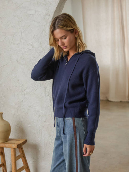 Navy Machine Washable Knit Hoodie