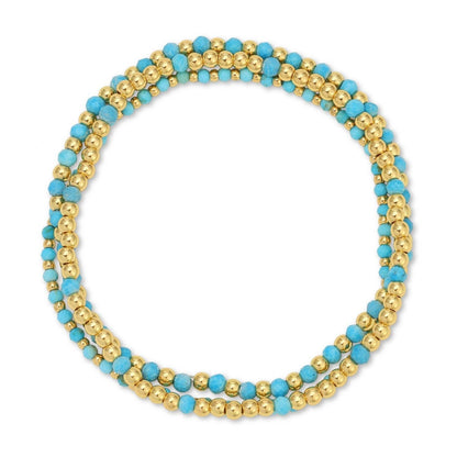 Turquoise Stone And Beaded Stretch Bracelet