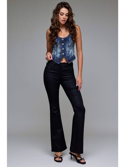 Black Coated Mid Rise Flare