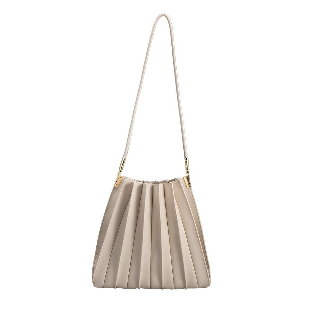 Bone Pleated Vegan Leather Bag