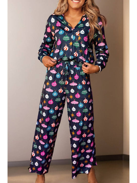 Colorful Lights Print Shirt and Pants Pajama Set