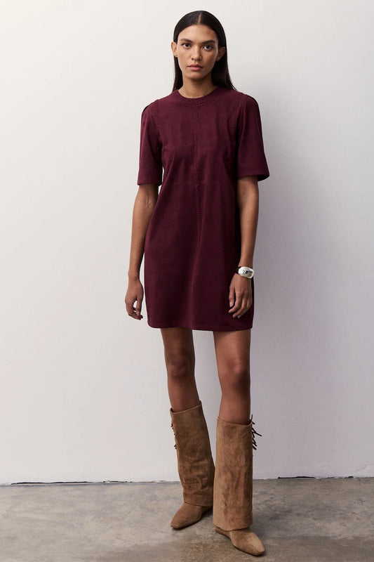Burgundy Cassandra Suede Dress