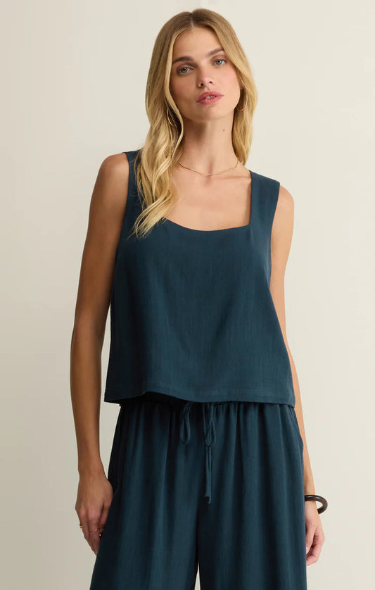 Charli Cropped Linen Tank- Eclipse
