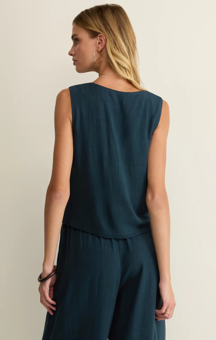 Charli Cropped Linen Tank- Eclipse
