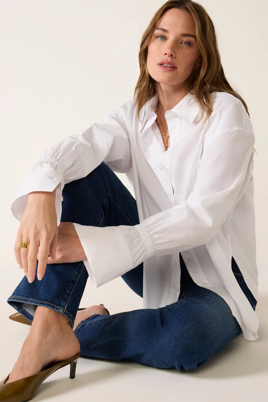 White Cinch Cuff Poplin Shirt