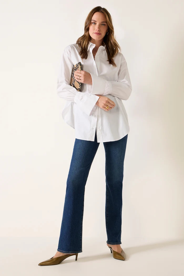 White Cinch Cuff Poplin Shirt