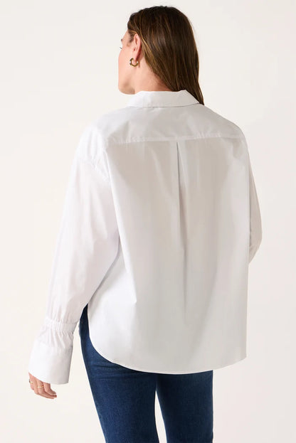 White Cinch Cuff Poplin Shirt