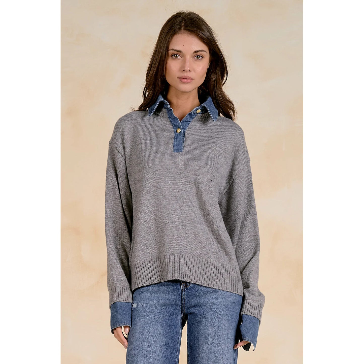 Grey Denim Collar Sweater