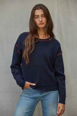 Navy Contrast Stitch Sweater