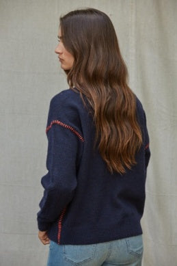 Navy Contrast Stitch Sweater