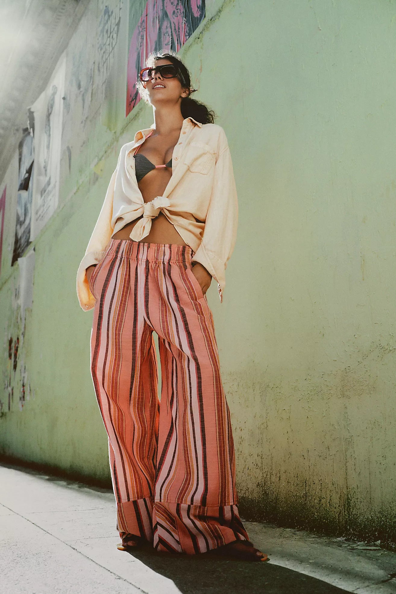 Days End Linen Stripe Pant - Coral Combo