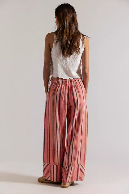 Days End Linen Stripe Pant - Coral Combo