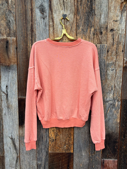 Contrast Stitch Sweatshirt - Vintage Coral