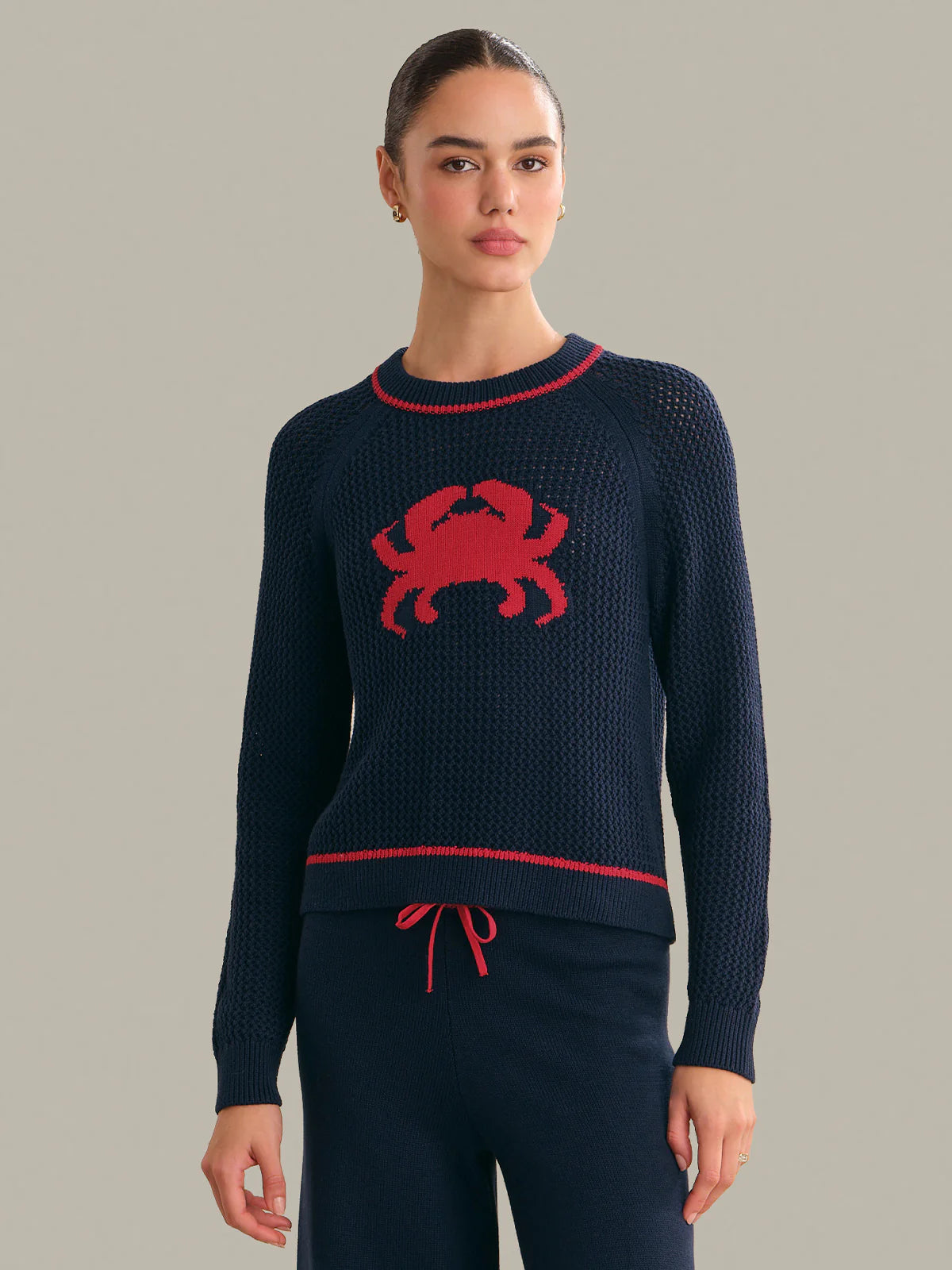 Navy And Red Crab Sweater